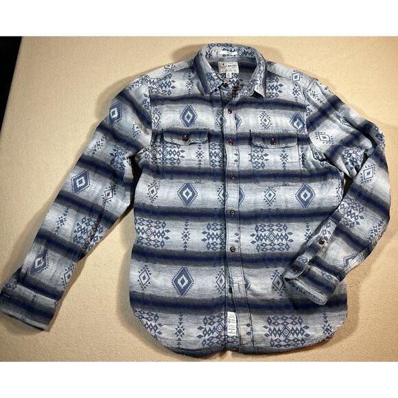 Lucky Brand Men's M Aztec Tribal‎ Southwestern Button Up Flannel Shirt Blue - Picture 1 of 10